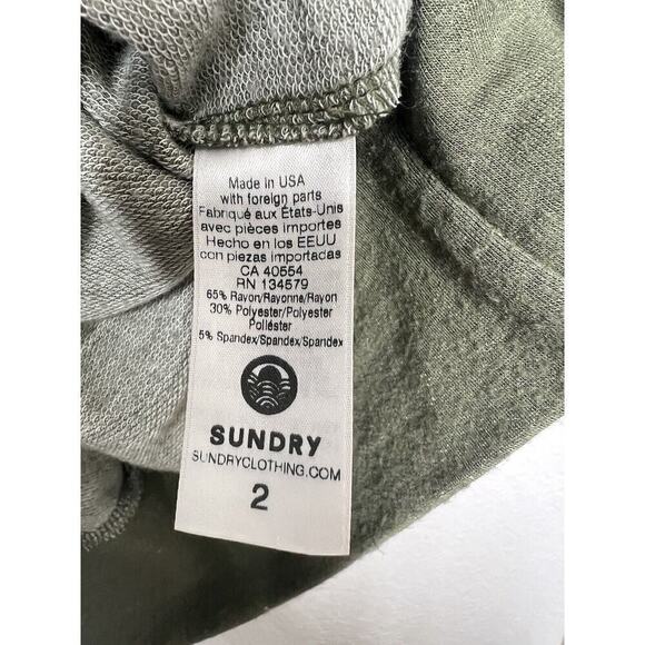 Sundry Balloon Sleeve Soft Knit Sweater Top Size 2 US Medium M Olive Oversized - Picture 4 of 6